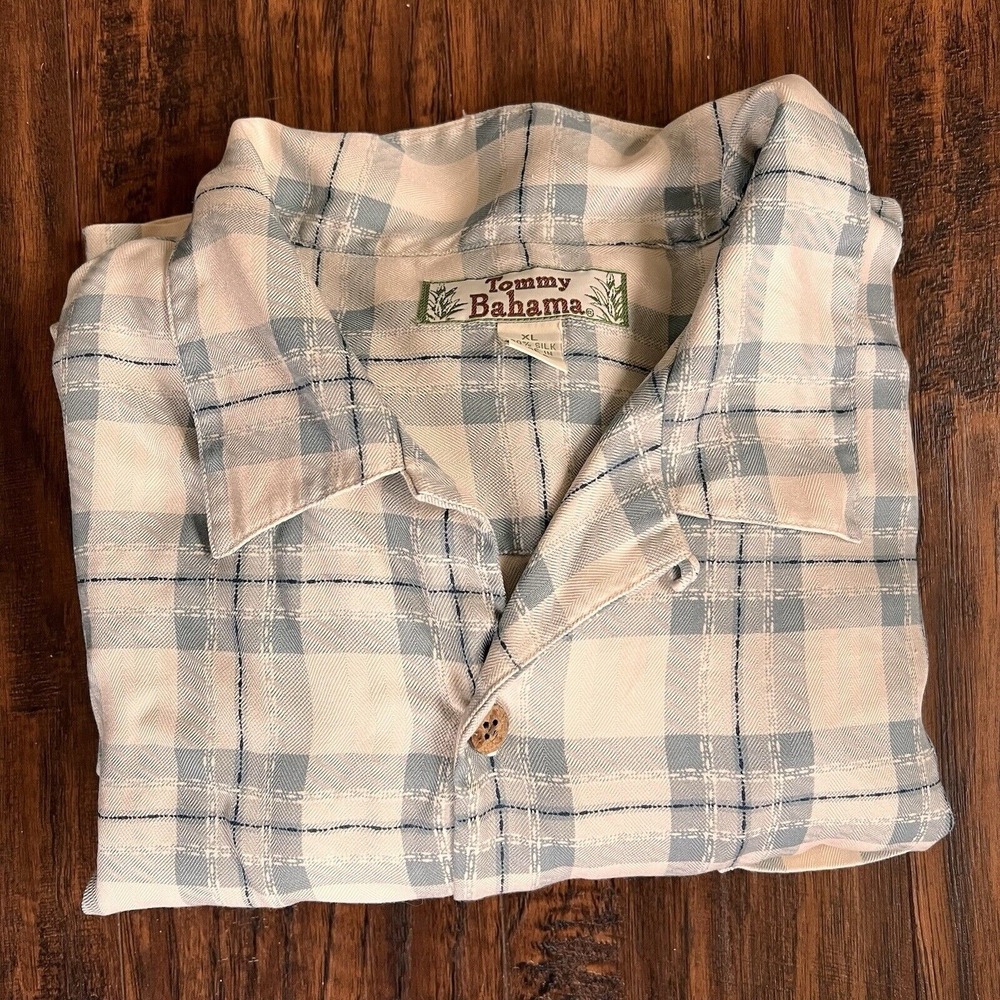 Tommy Bahama Silk Loop‎ Collar Shirt Mens XL Short Sleeve Summer Casual Blue